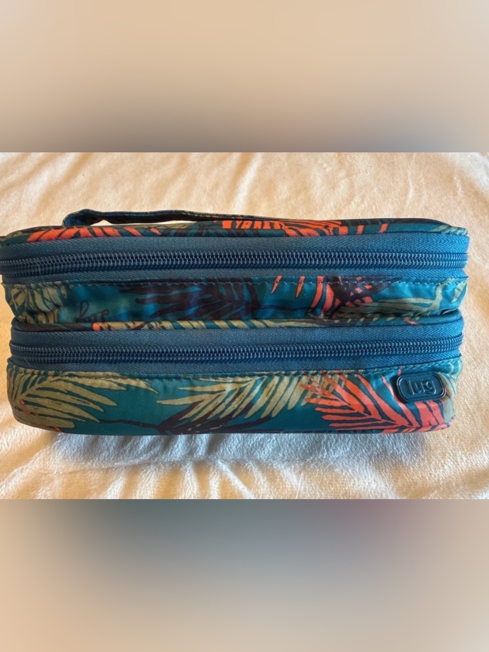 Lug Teal Tropical Double-Decker Makeup Bag Organizer